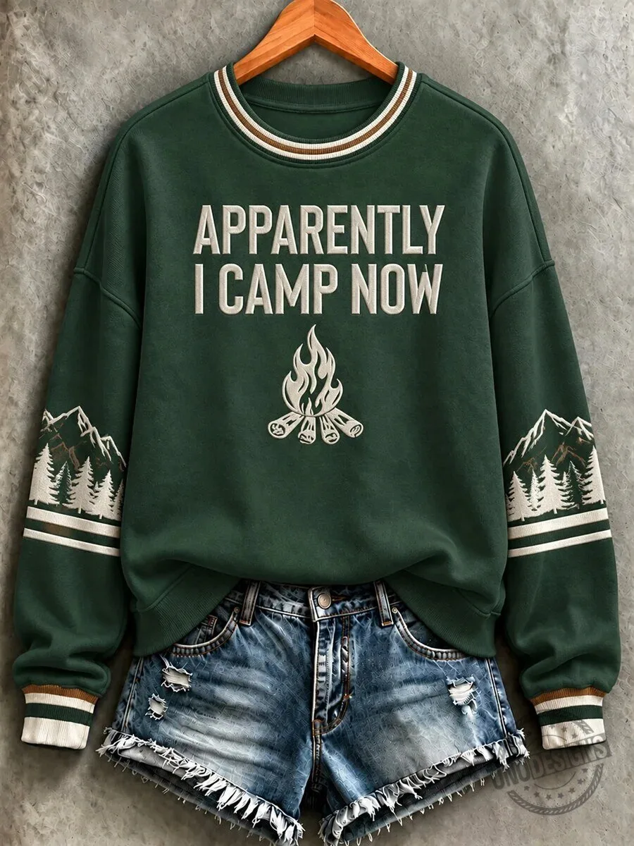 Apparently I Camp Now Funny Camping Mountains Bonfire Green Sweatshirt 1 Apparently I Camp Now Funny Camping Mountains Bonfire Green Sweatshirt
