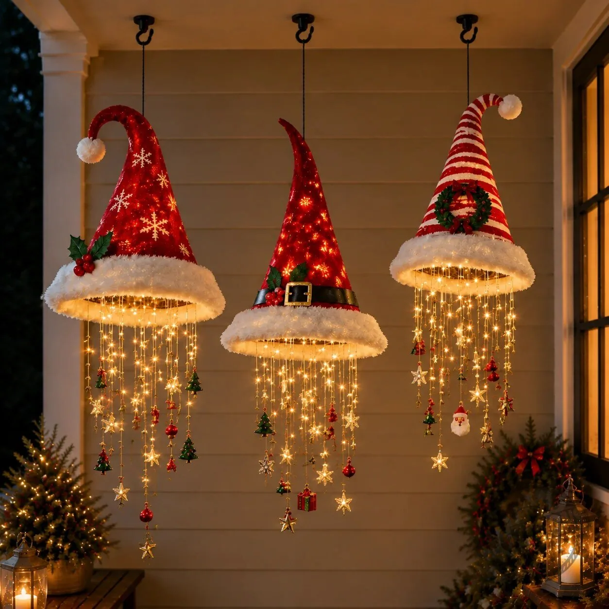 Christmas Santa Hat Hanging Lighted LED String Lights for Holiday Decor
