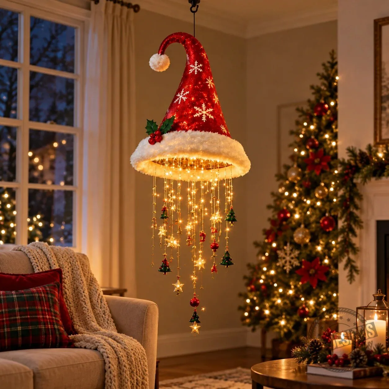 Christmas Santa Hat Hanging Lighted LED String Lights for Holiday Decor 10 Christmas Santa Hat Hanging Lighted LED String Lights for Holiday Decor