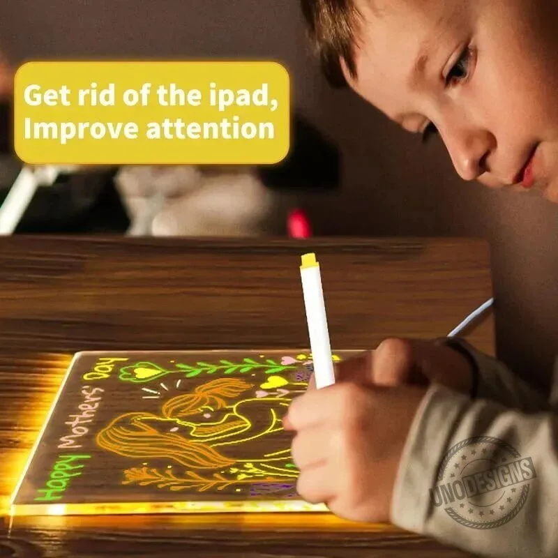 LED Acrylic Message Board with Erasable Pens, Light Up Drawing and Writing Pad