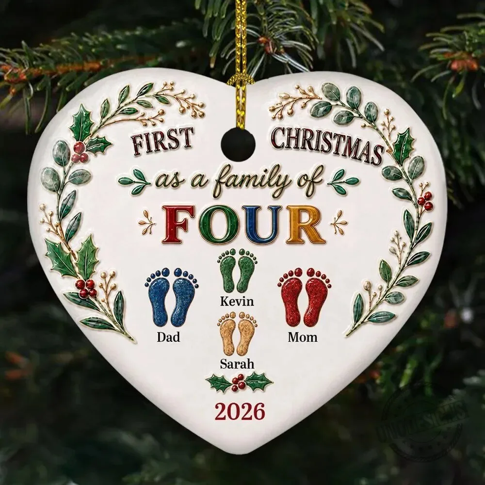 First Christmas As A Family Of Four Personalized Ceramic Heart Ornament 4 First Christmas As A Family Of Four Personalized Ceramic Heart Ornament