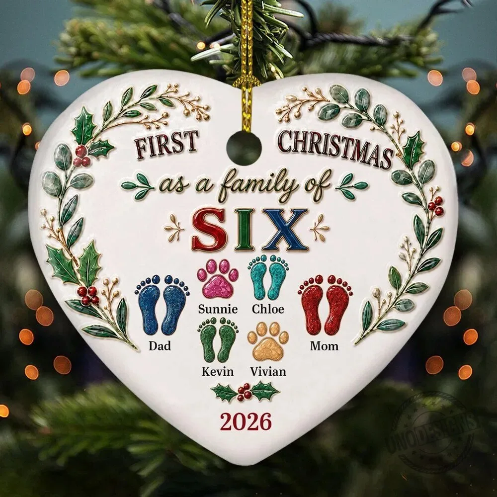 First Christmas As A Family Of Four Personalized Ceramic Heart Ornament 6 First Christmas As A Family Of Four Personalized Ceramic Heart Ornament