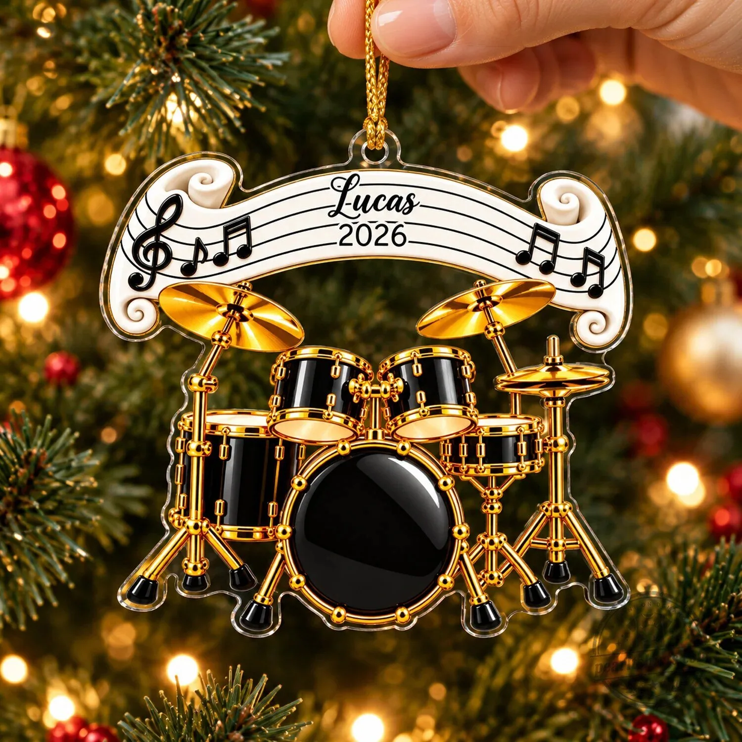 Personalized Drum Kit Christmas Ornament with Music Notes and Custom Name 8 Personalized Drum Kit Christmas Ornament with Music Notes and Custom Name
