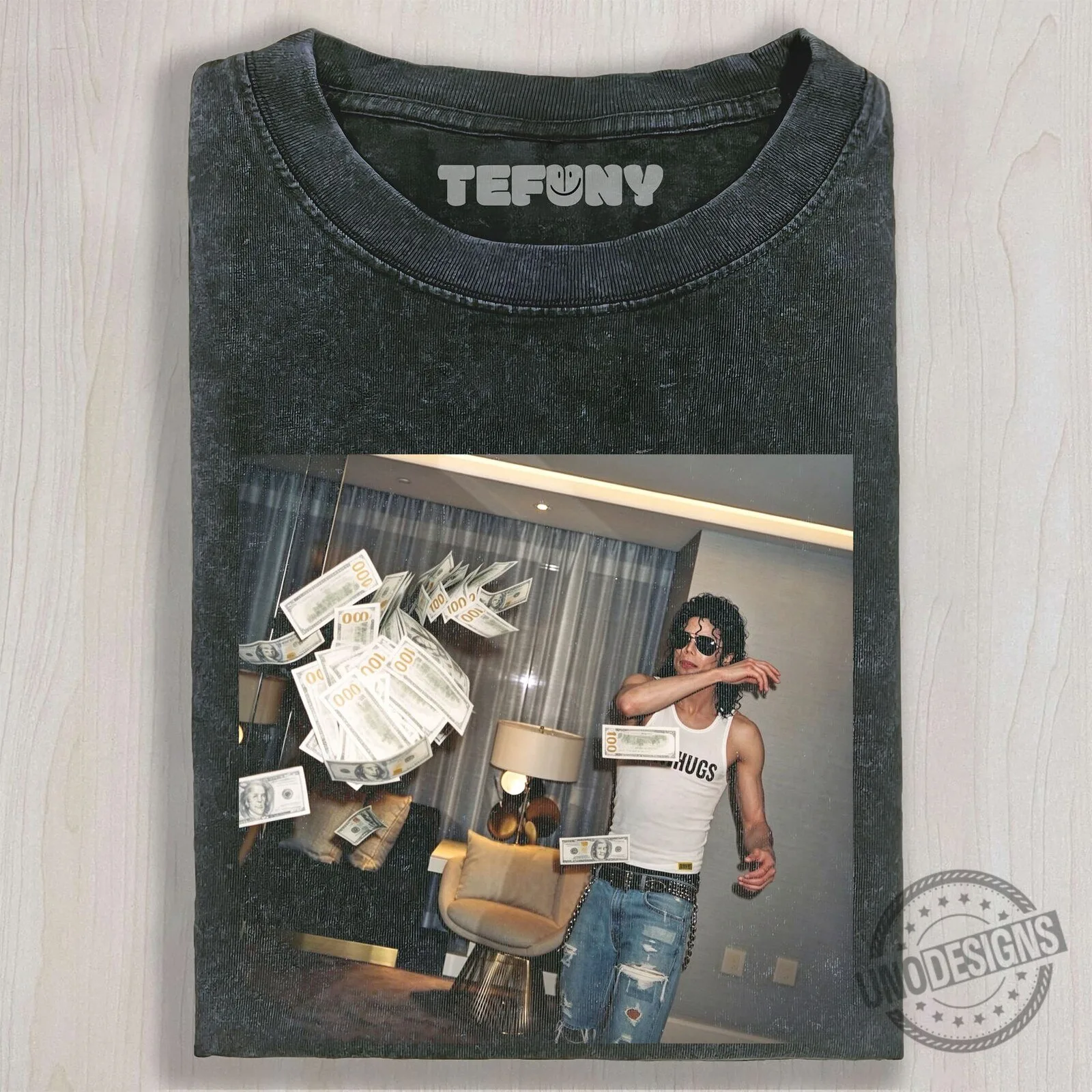 Michael Jackson Money Throwing Black Washed Vintage Style T-Shirt 5 Michael Jackson Money Throwing Black Washed Vintage Style T-Shirt