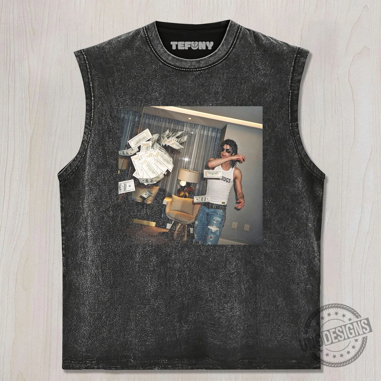 Michael Jackson Money Throwing Black Washed Vintage Style T-Shirt 6 Michael Jackson Money Throwing Black Washed Vintage Style T-Shirt