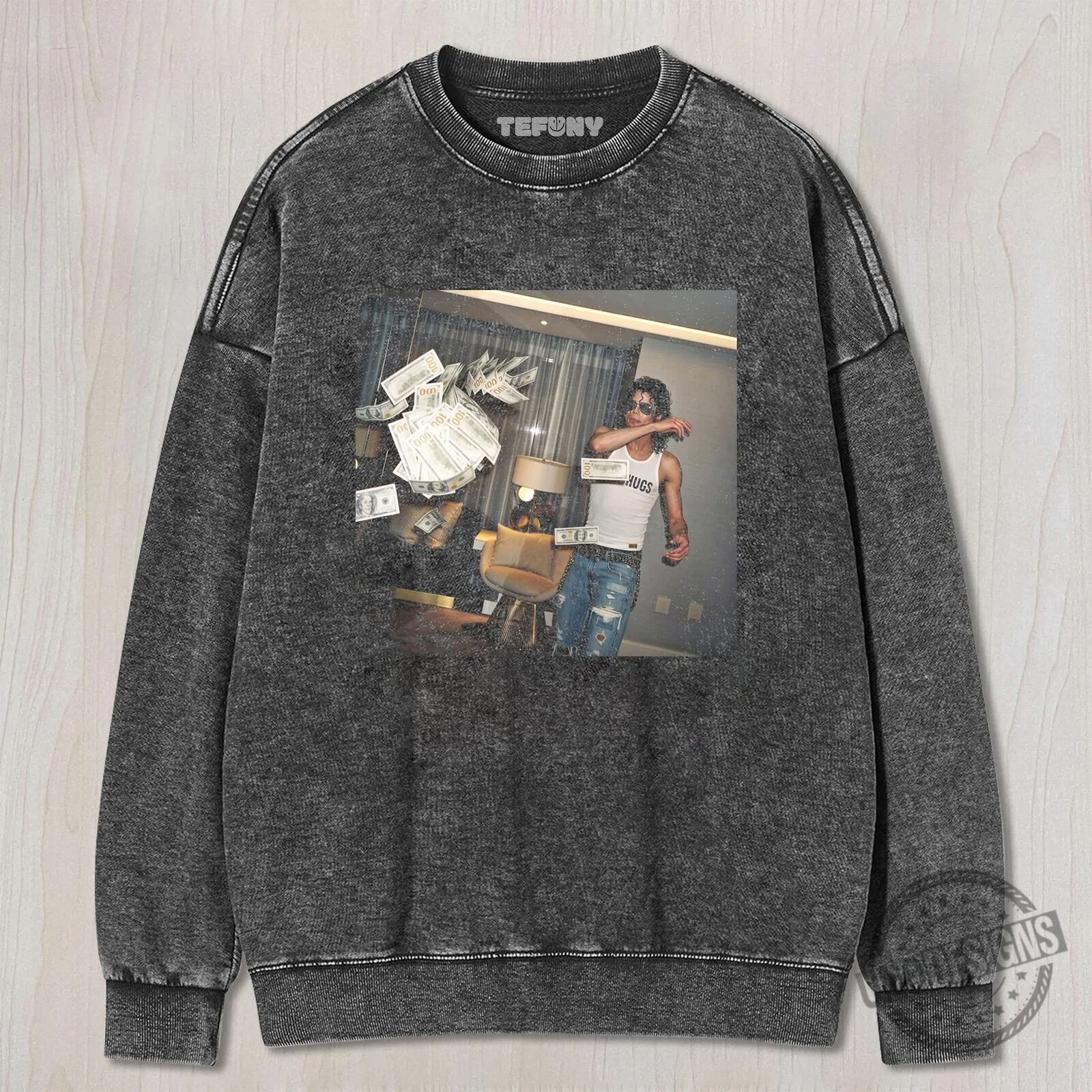 Michael Jackson Money Throwing Black Washed Vintage Style T-Shirt 8 Michael Jackson Money Throwing Black Washed Vintage Style T-Shirt