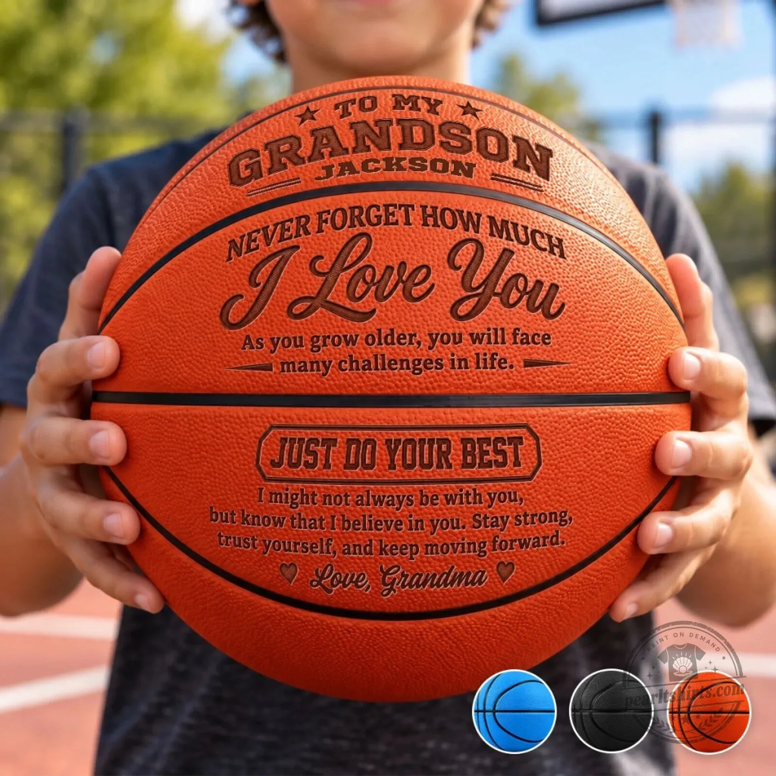 Personalized Grandson Basketball Gift from Grandma with Custom Name and Message