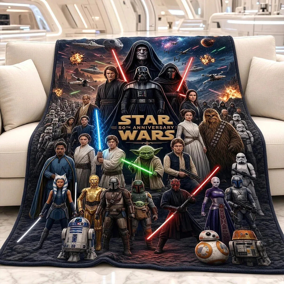 Star Wars 50th Anniversary Galactic Saga Characters Fleece Blanket