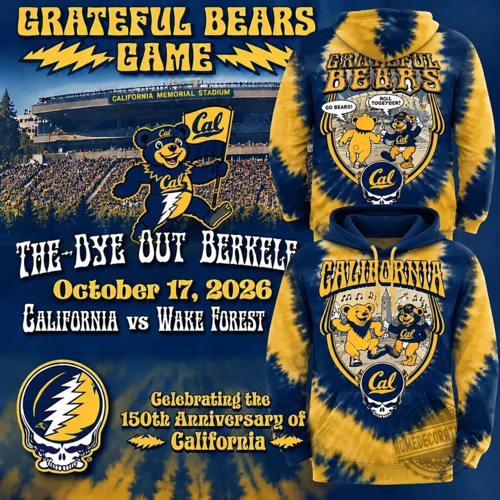 Tie-Dye Hoodie Featuring Grateful Dead and California Golden Bears Football Design Tie-Dye Hoodie Featuring Grateful Dead and California Golden Bears Football Design