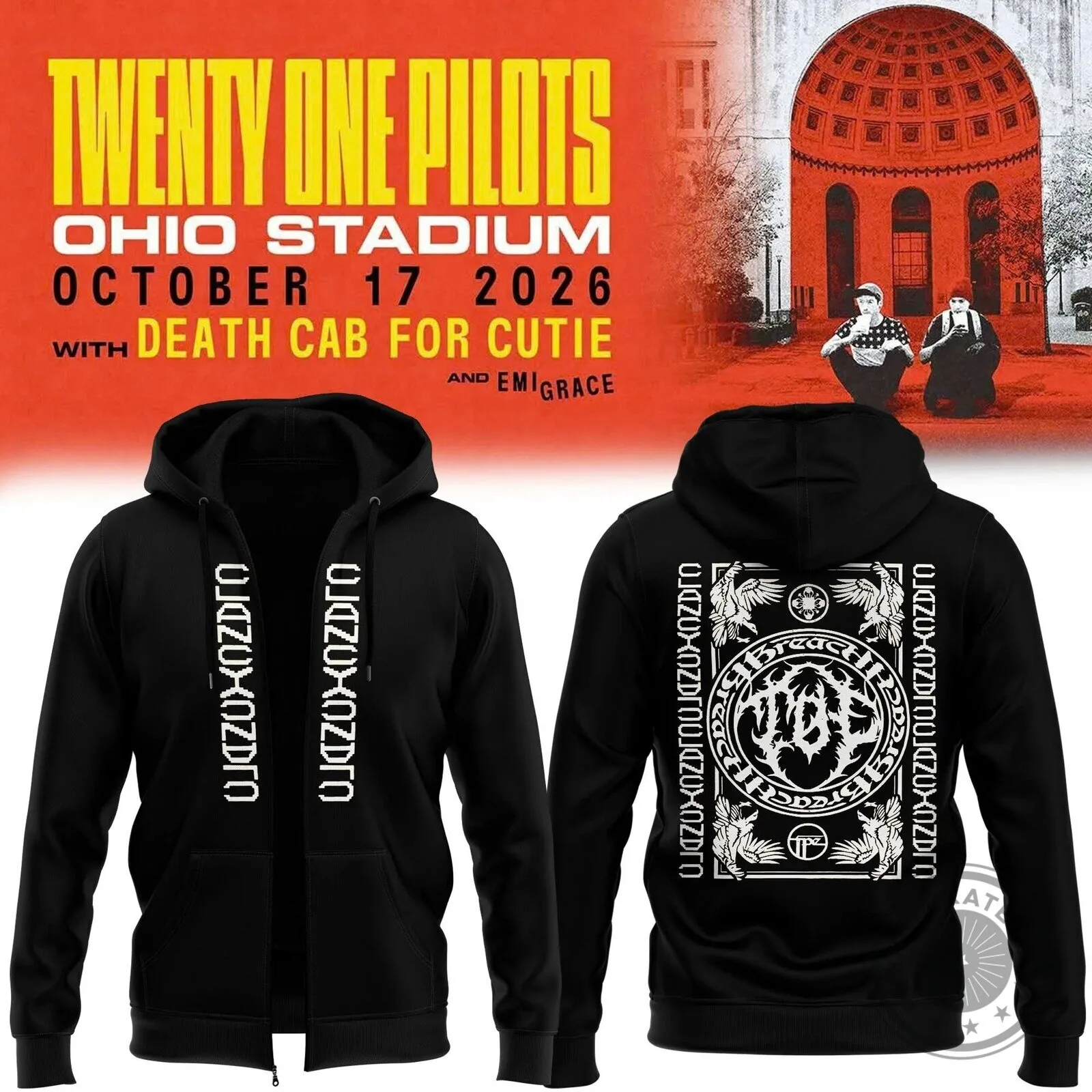 October 2026 Concert Tour Black Hoodie by Twenty One Pilots at Ohio Stadium