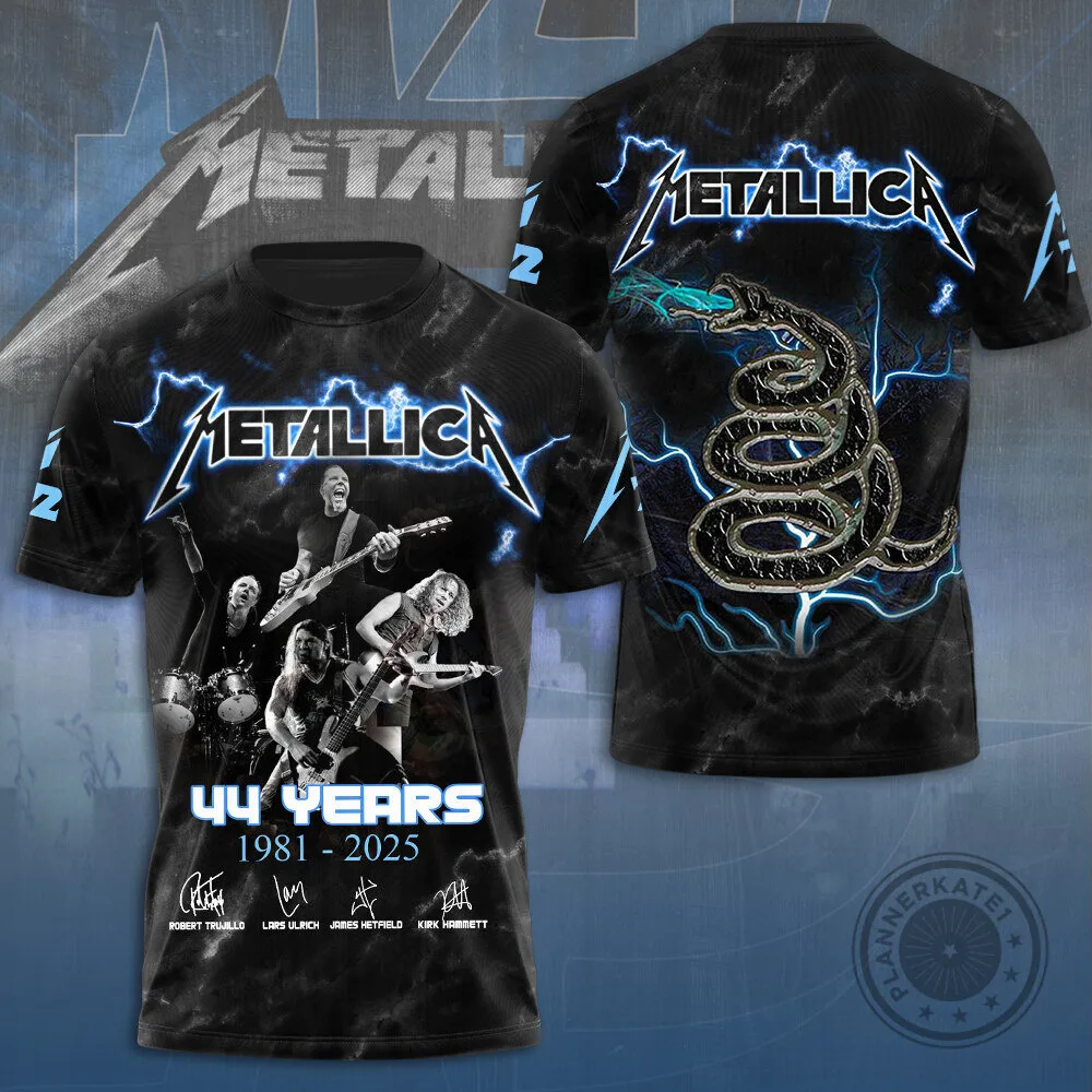 Metallica 44 Years 1981-2025 Band Members Signature Black Graphic T-Shirt
