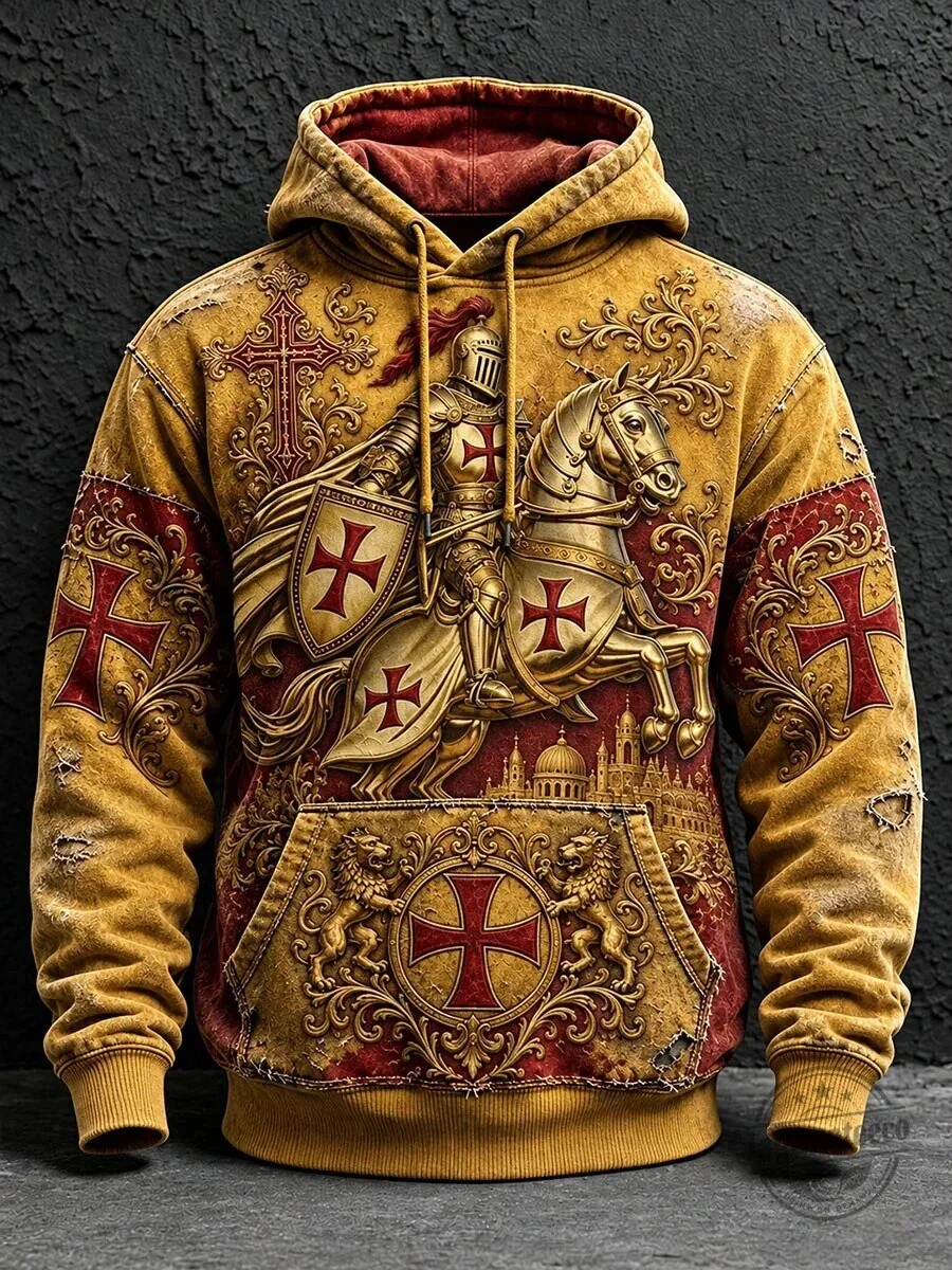 Knights Templar Crusader Medieval Gold Armor Cross Symbol Pullover Hoodie