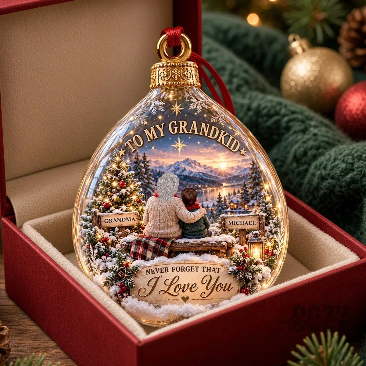 Grandma and Grandkid Christmas Ornament Personalized Winter Landscape Gift 4 Grandma and Grandkid Christmas Ornament Personalized Winter Landscape Gift