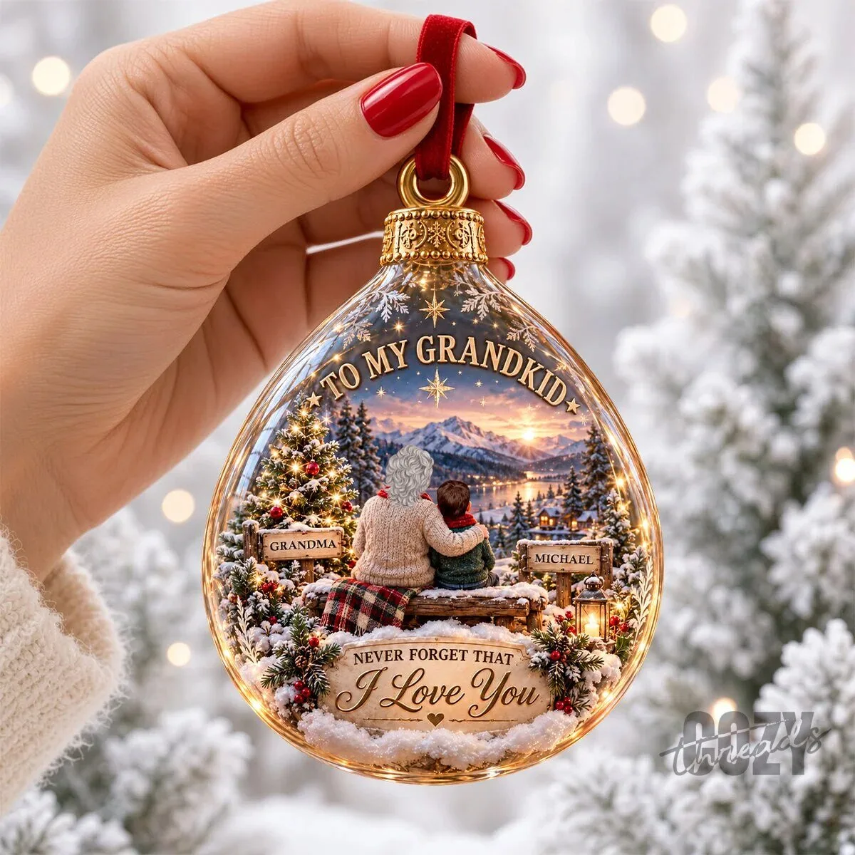 Grandma and Grandkid Christmas Ornament Personalized Winter Landscape Gift 5 Grandma and Grandkid Christmas Ornament Personalized Winter Landscape Gift