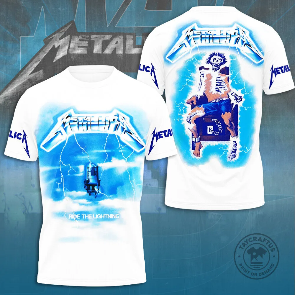 Metallica Ride The Lightning Album Art White T-Shirt 1 Metallica Ride The Lightning Album Art White T-Shirt
