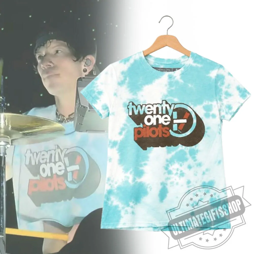 Josh Twenty One Pilots Vintage Block Holiday Juniors Teal Tie-Dye Printed T-Shirt At Ohio Stadium 3 Josh Twenty One Pilots Vintage Block Holiday Juniors Teal Tie-Dye Printed T-Shirt At Ohio Stadium