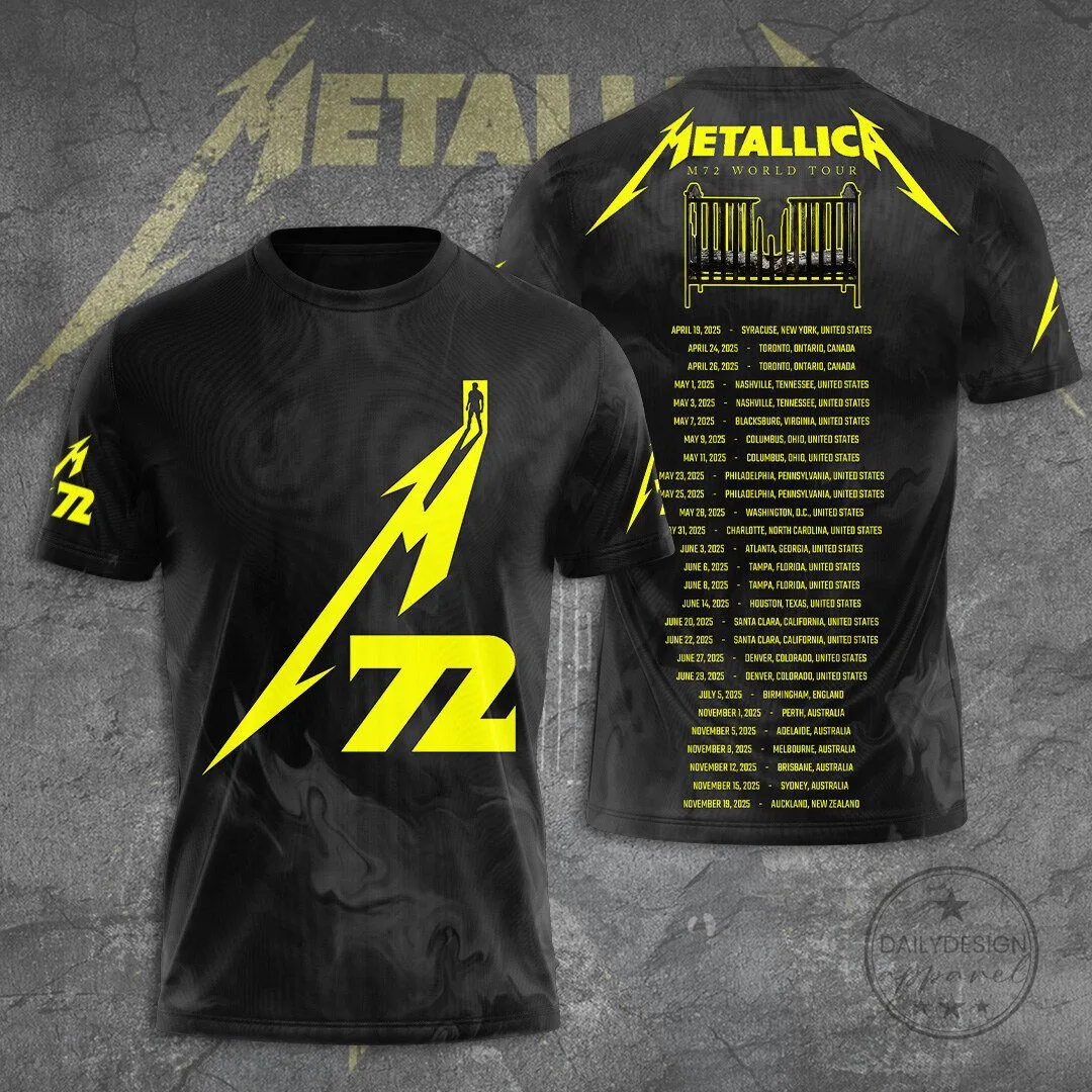 Black Graphic T-Shirt Featuring Metallica M72 World Tour 2025 Concert Dates