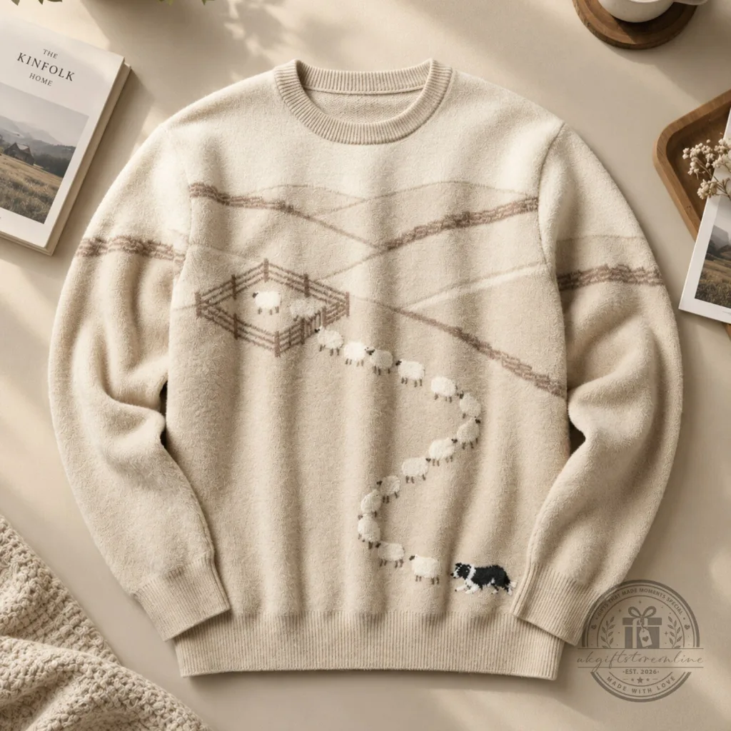 Sheepdog Herding Scene Knit Sweater Sheepdog Herding Scene Knit Sweater