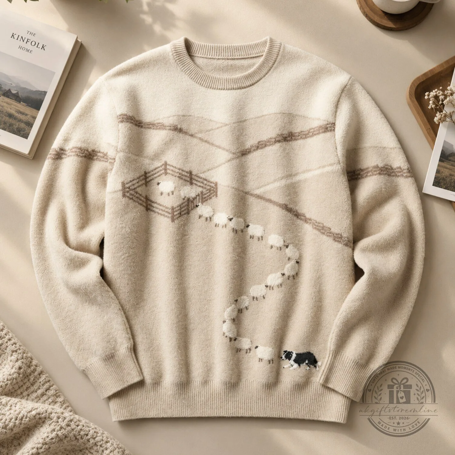Sheepdog Herding Scene Knit Sweater