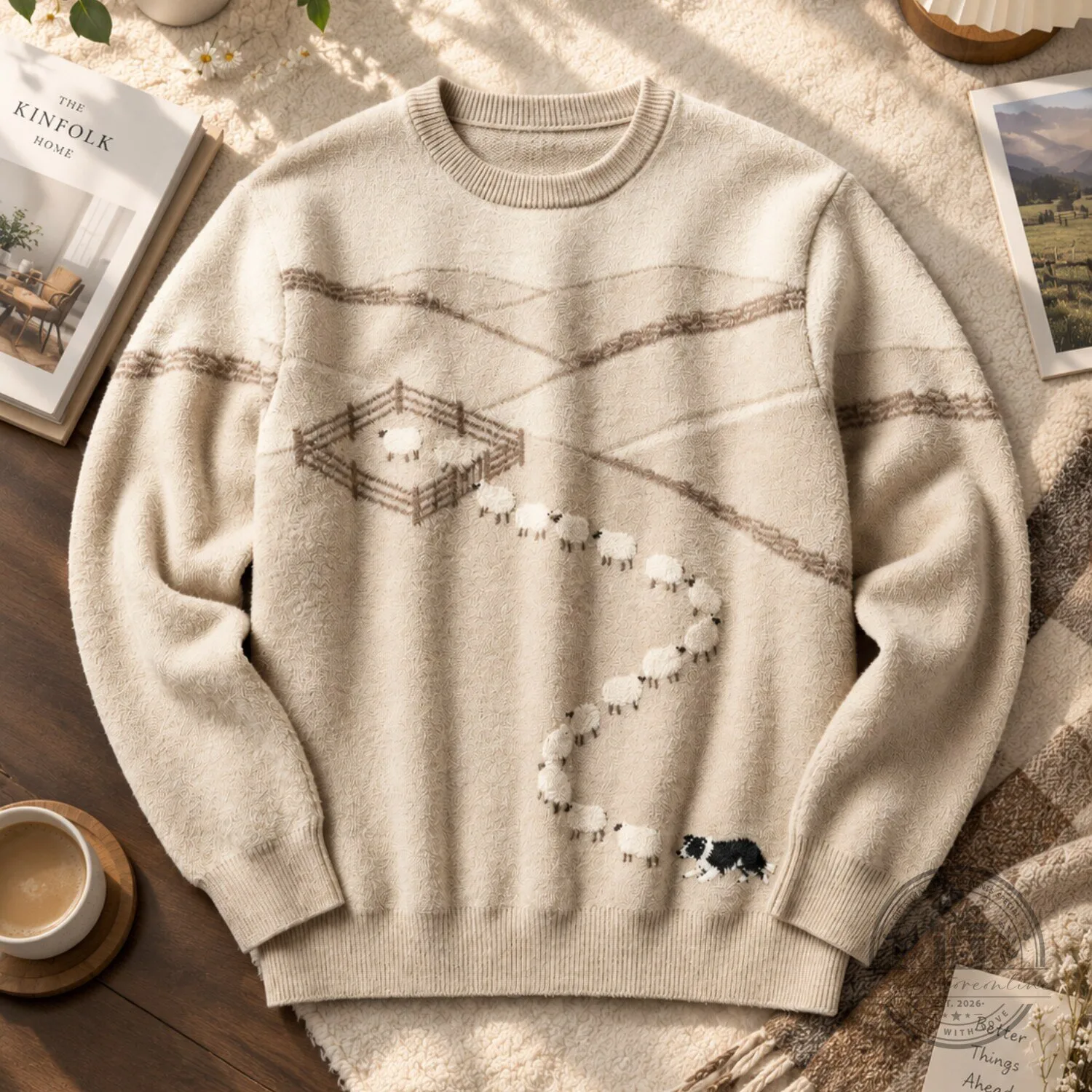 Sheepdog Herding Scene Knit Sweater 3 Sheepdog Herding Scene Knit Sweater