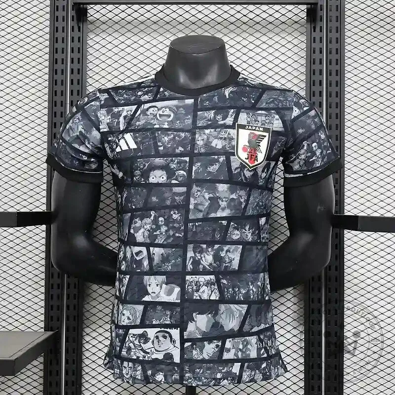 Japan National Football Team Anime Manga Black and White Soccer Jersey