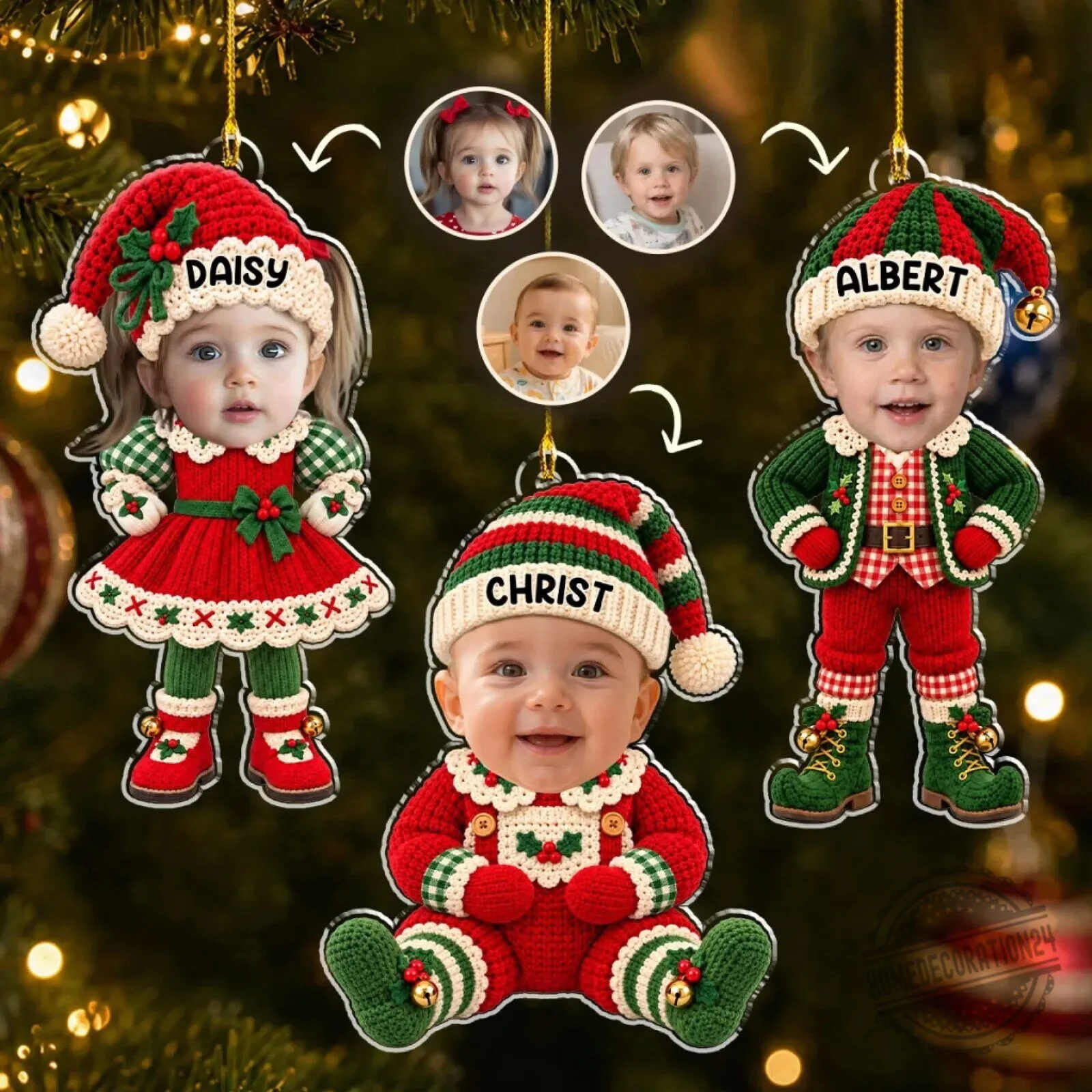 Personalized Baby Elf Costume Christmas Photo Acrylic Ornament for New Parents