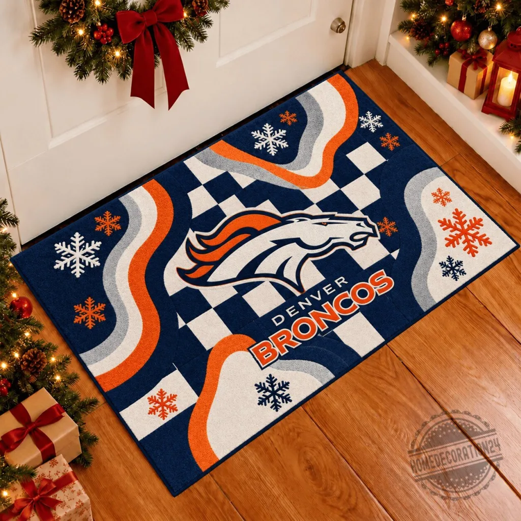Denver Broncos NFL Christmas Snowflake Doormat Denver Broncos NFL Christmas Snowflake Doormat