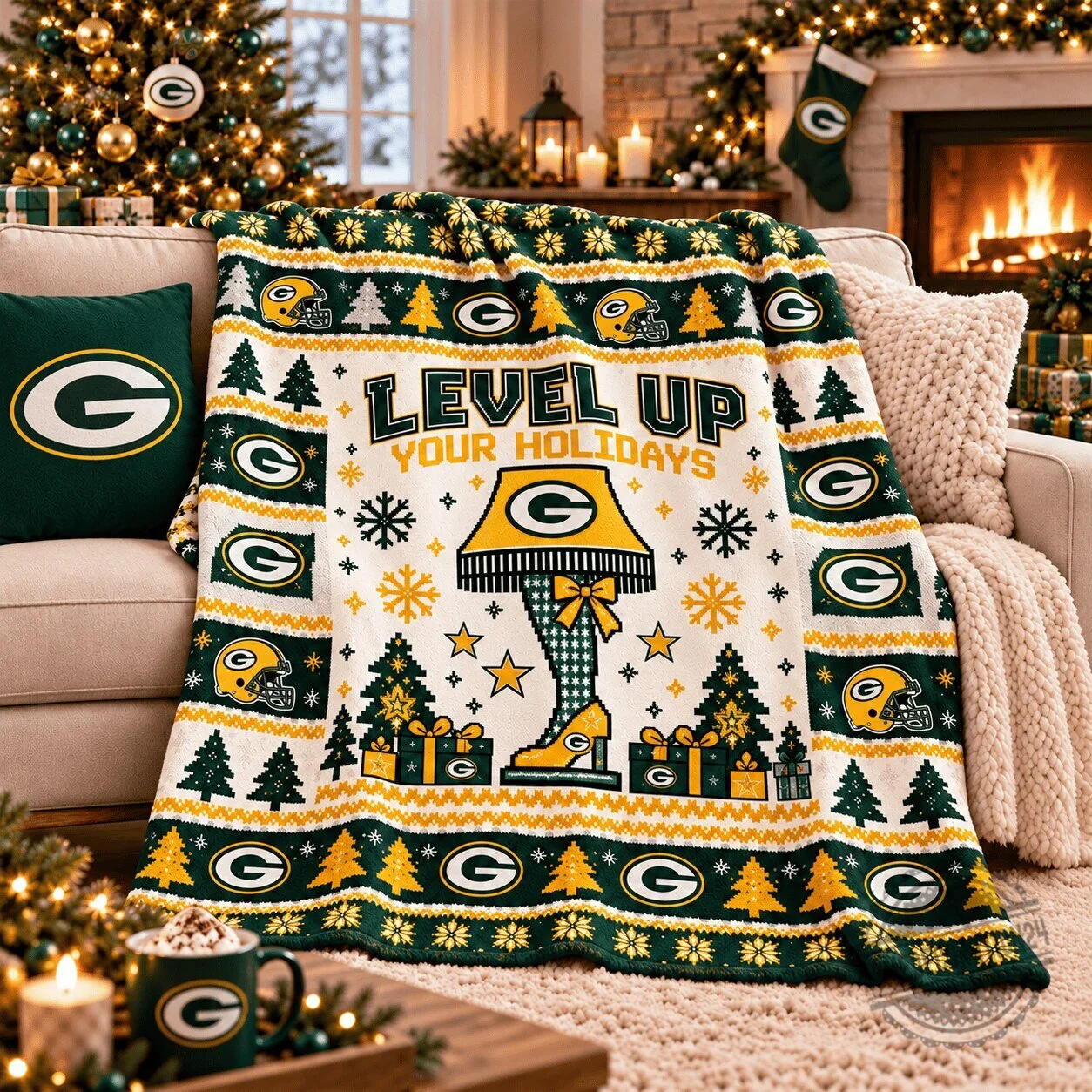 Green Bay Packers Christmas Holiday Throw Blanket