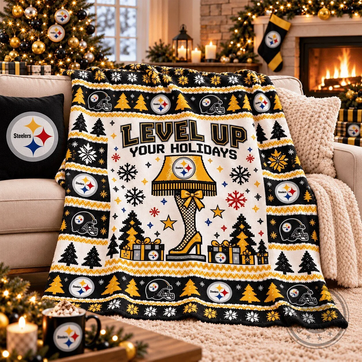 Pittsburgh Steelers Christmas Holiday Level Up Your Holidays Blanket