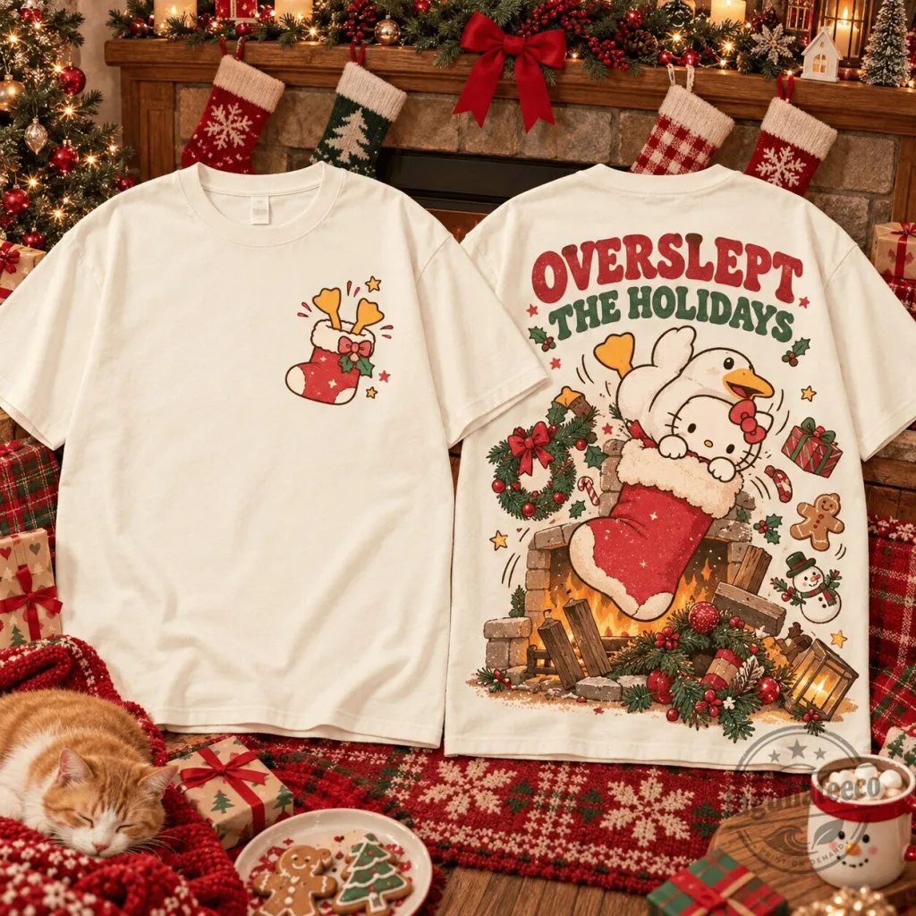 Hello Kitty Overslept The Holidays Christmas Chaos White T-Shirt Hello Kitty Overslept The Holidays Christmas Chaos White T-Shirt