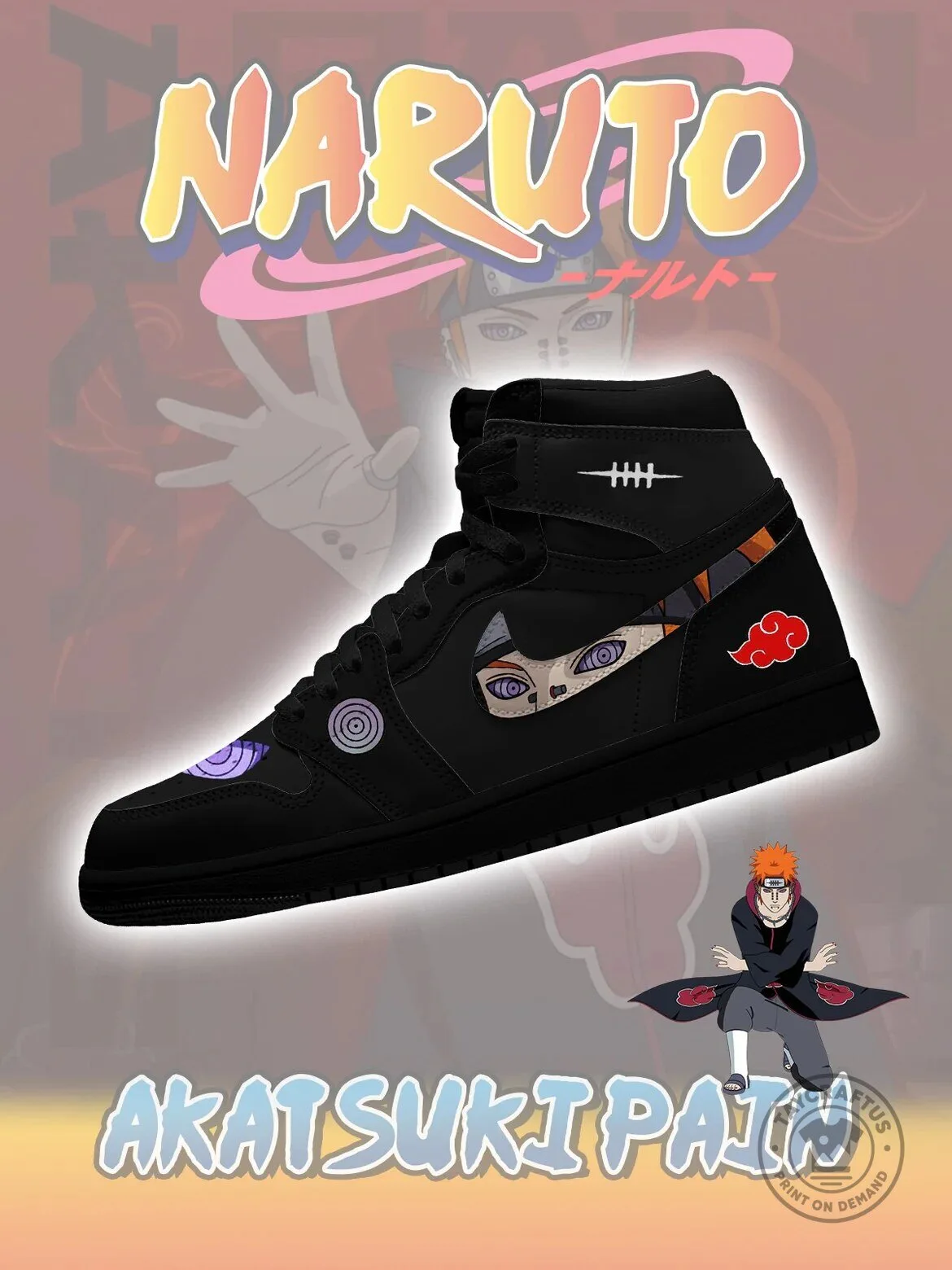 Naruto Akatsuki Pain Custom High-Top Sneakers Anime Fan Shoes