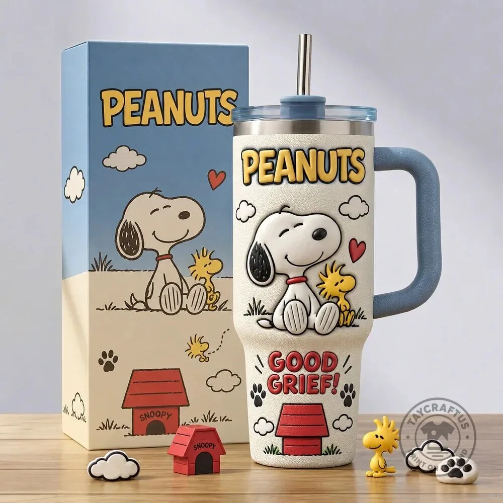 Snoopy Peanuts Good Grief Insulated Stainless Steel Tumbler with Handle 1 Snoopy Peanuts Good Grief Insulated Stainless Steel Tumbler with Handle
