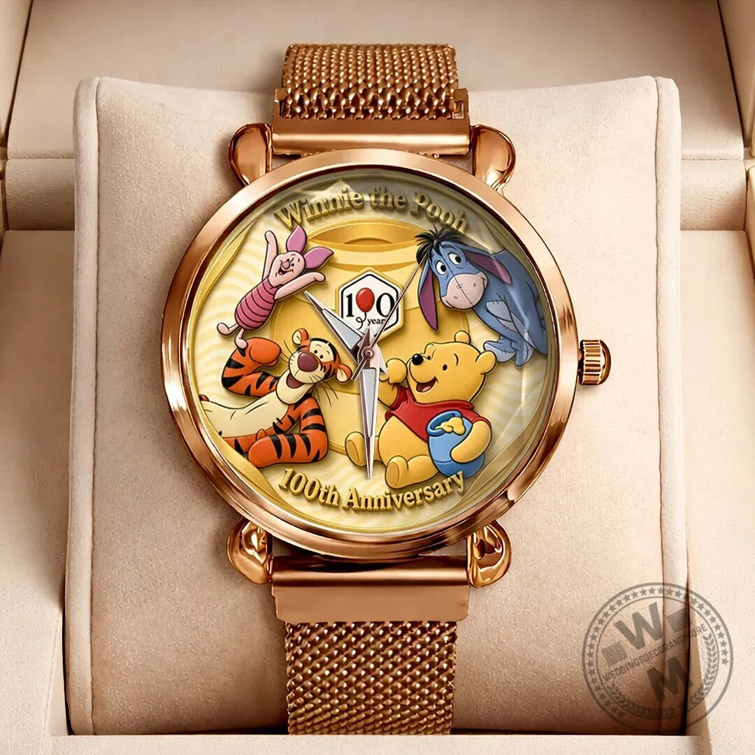 Winnie The Pooh 100th Anniversary Gold Mesh Strap Quartz Watch