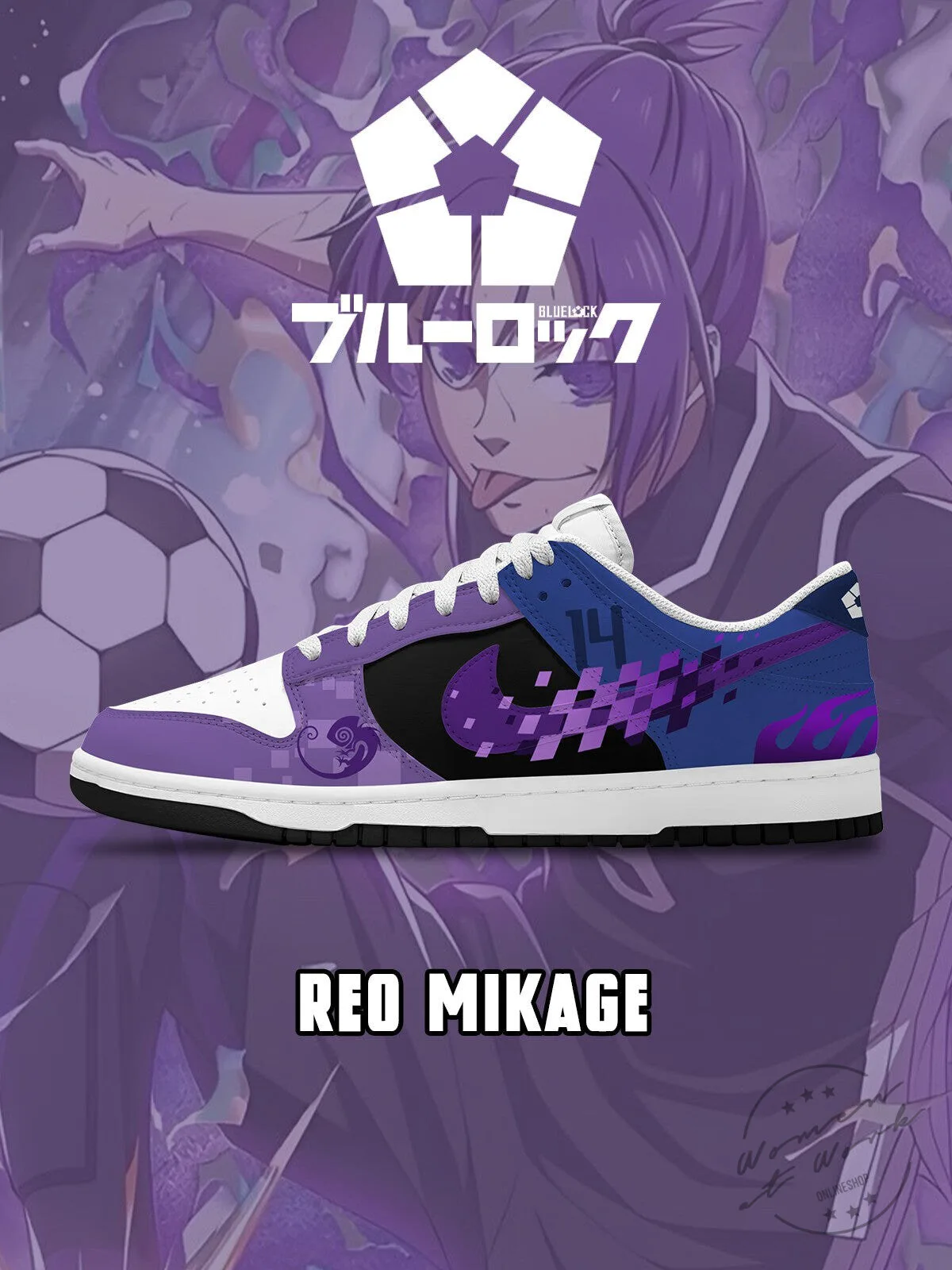 Blue Lock Reo Mikage Anime Character Purple Custom Low Top Sneakers
