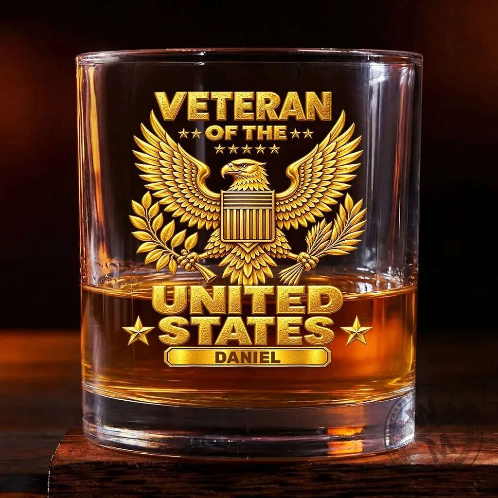 Personalized United States Veteran Whiskey Glass with Eagle Design