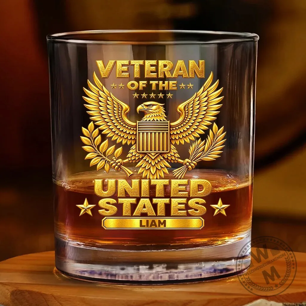 Personalized United States Veteran Whiskey Glass with Eagle Design 4 Personalized United States Veteran Whiskey Glass with Eagle Design