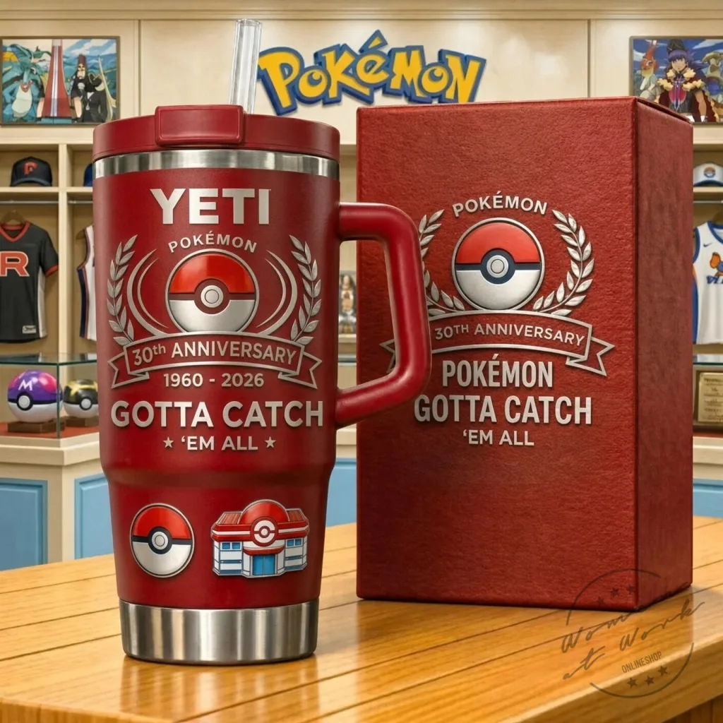 Pokemon 30th Anniversary Gotta Catch Em All Red Insulated Tumbler with Handle Pokemon 30th Anniversary Gotta Catch Em All Red Insulated Tumbler with Handle