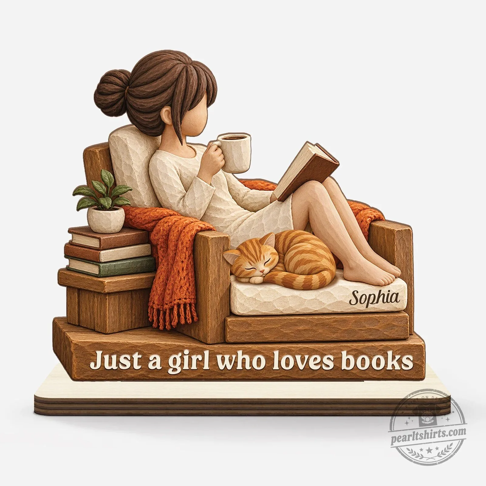 Just A Girl Who Loves Books And Cats Personalized Wooden Plaque