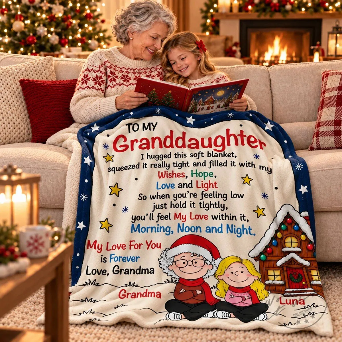 Personalized Granddaughter Christmas Wishes Hope Love Light Fleece Blanket