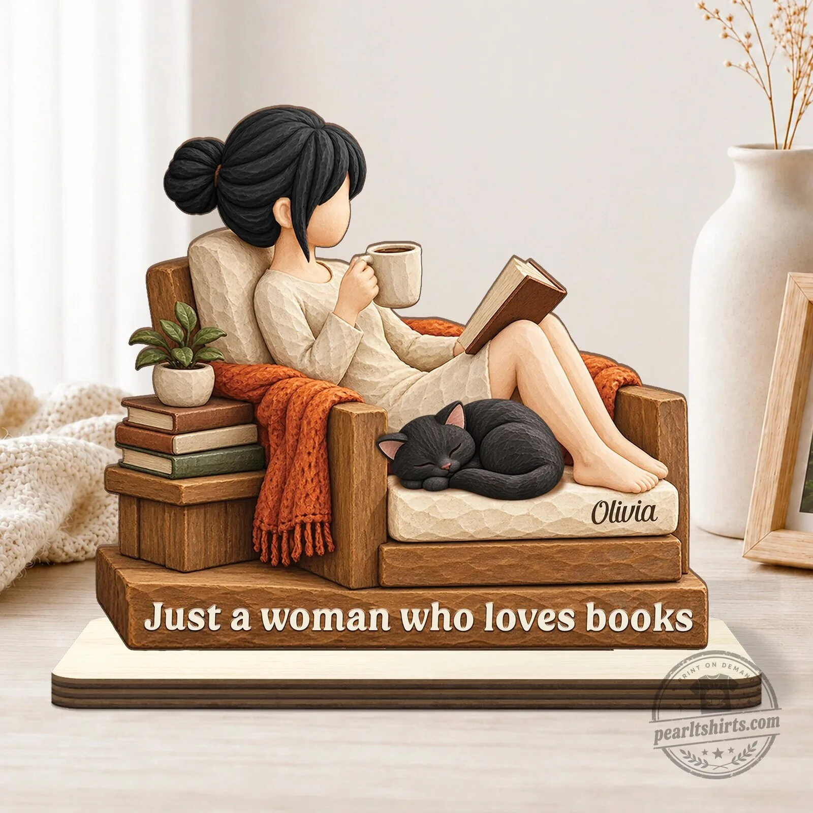 Just A Girl Who Loves Books And Cats Personalized Wooden Plaque 7 Just A Girl Who Loves Books And Cats Personalized Wooden Plaque