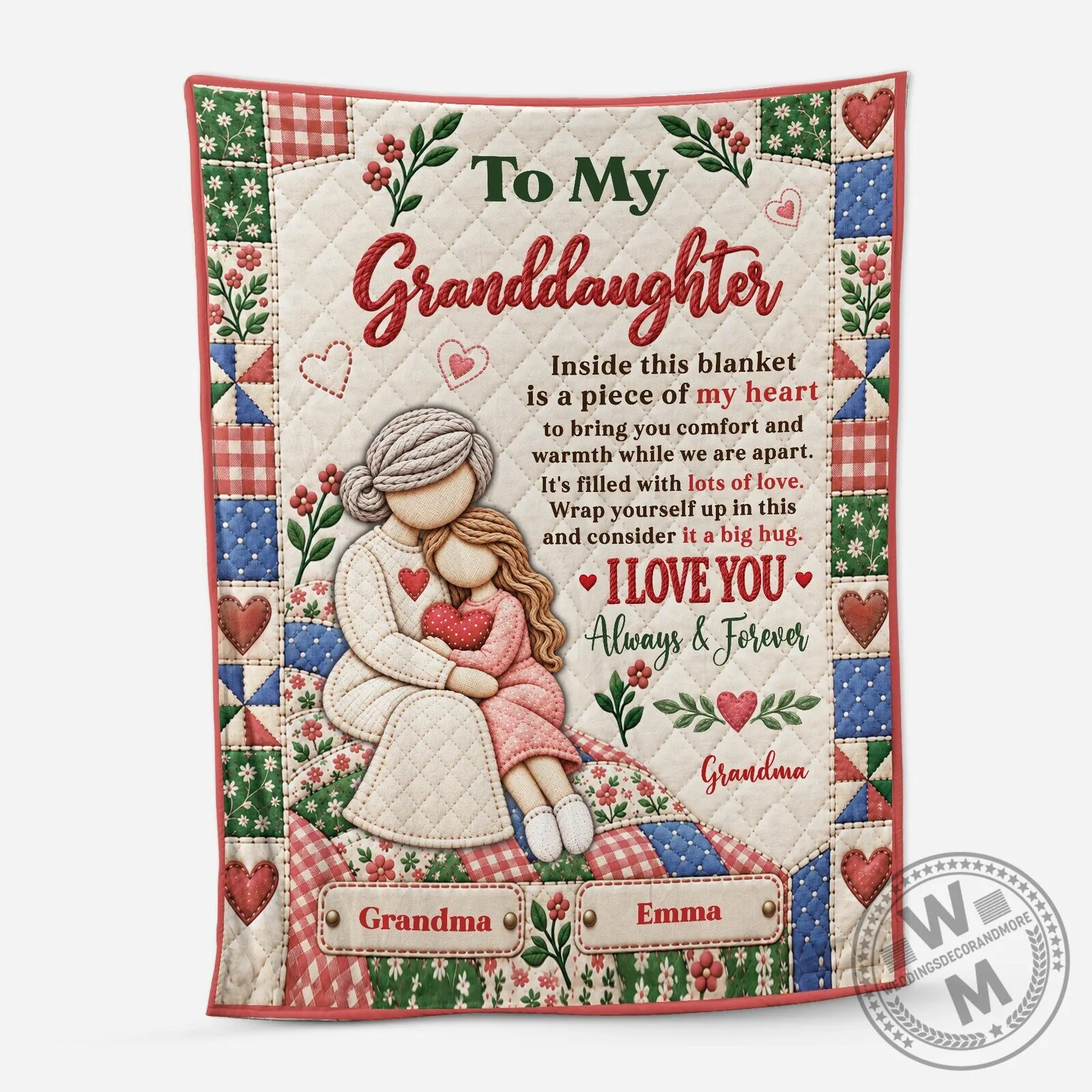 Grandma to Granddaughter I Love You Always and Forever Quilted Blanket