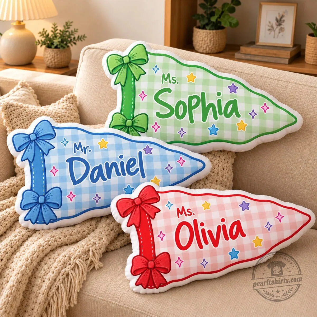 Personalized Teacher Pennant Gingham Pattern Custom Name Throw Pillow 6 Personalized Teacher Pennant Gingham Pattern Custom Name Throw Pillow