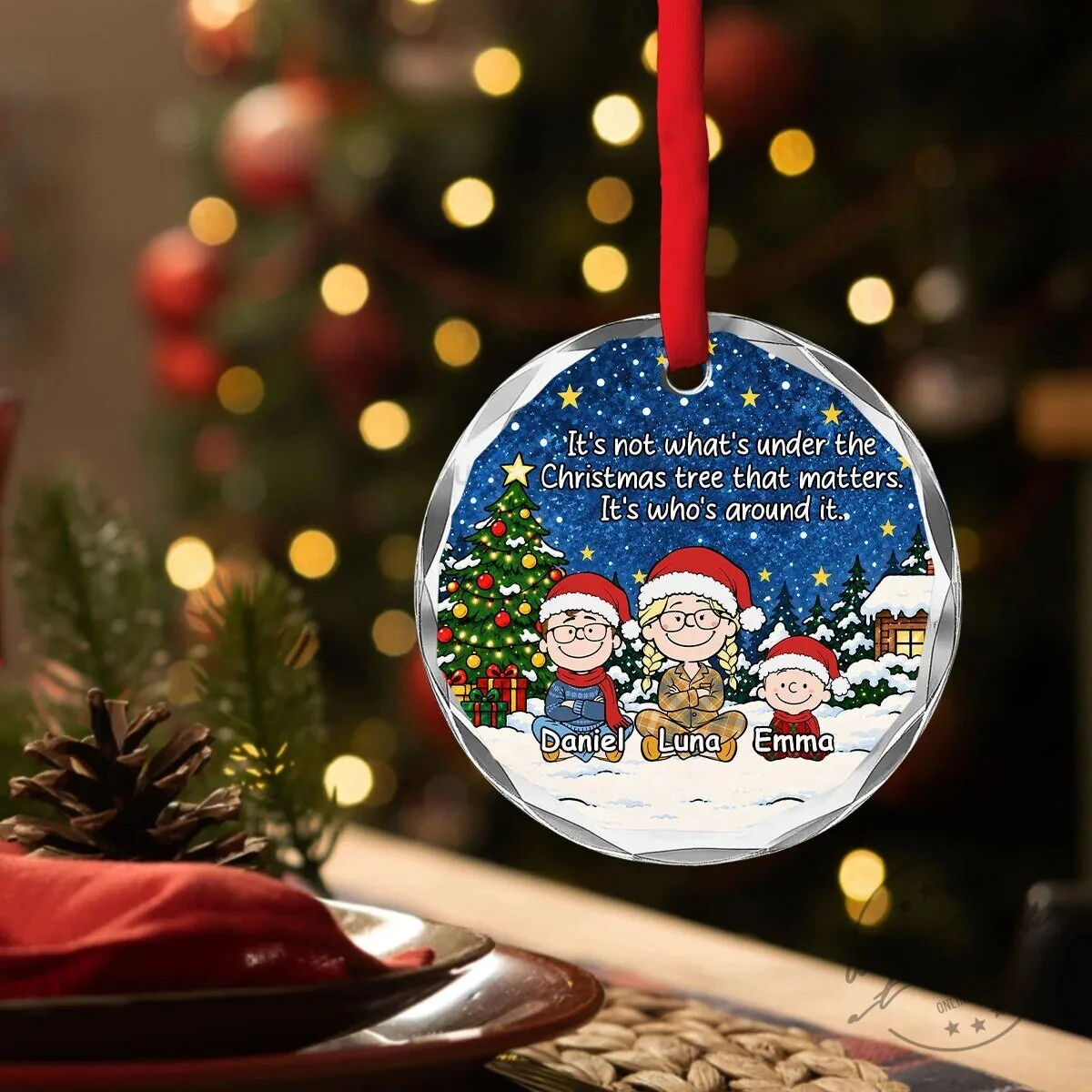 Family Christmas Tree Personalized Glass Ornament 10 Family Christmas Tree Personalized Glass Ornament