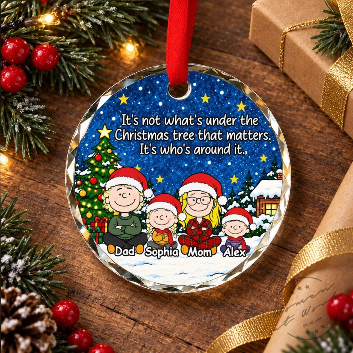 Family Christmas Tree Personalized Glass Ornament 12 Family Christmas Tree Personalized Glass Ornament