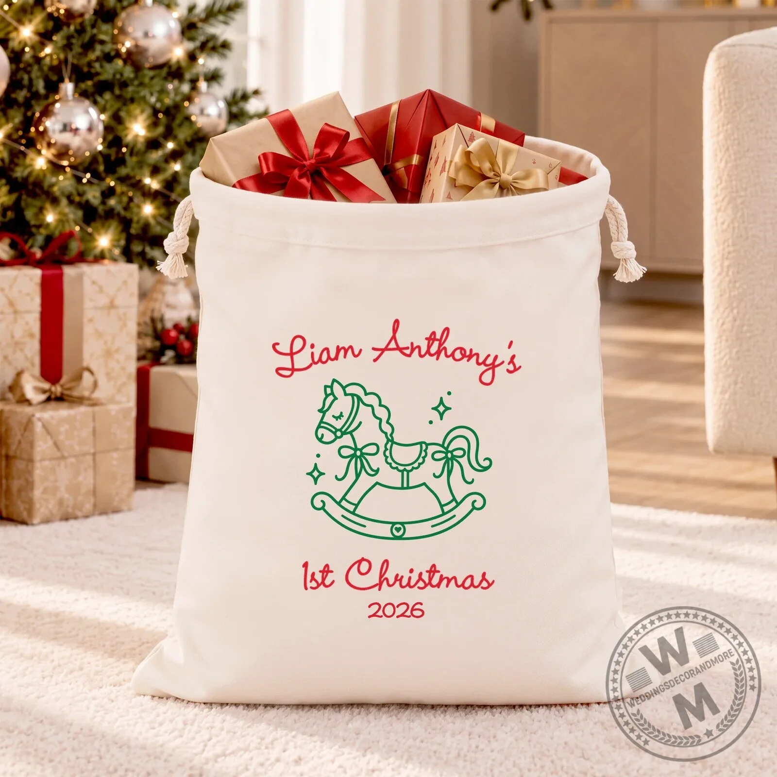 Personalized Baby's First Christmas Gift Bag with Custom Name and Year 7 Personalized Baby