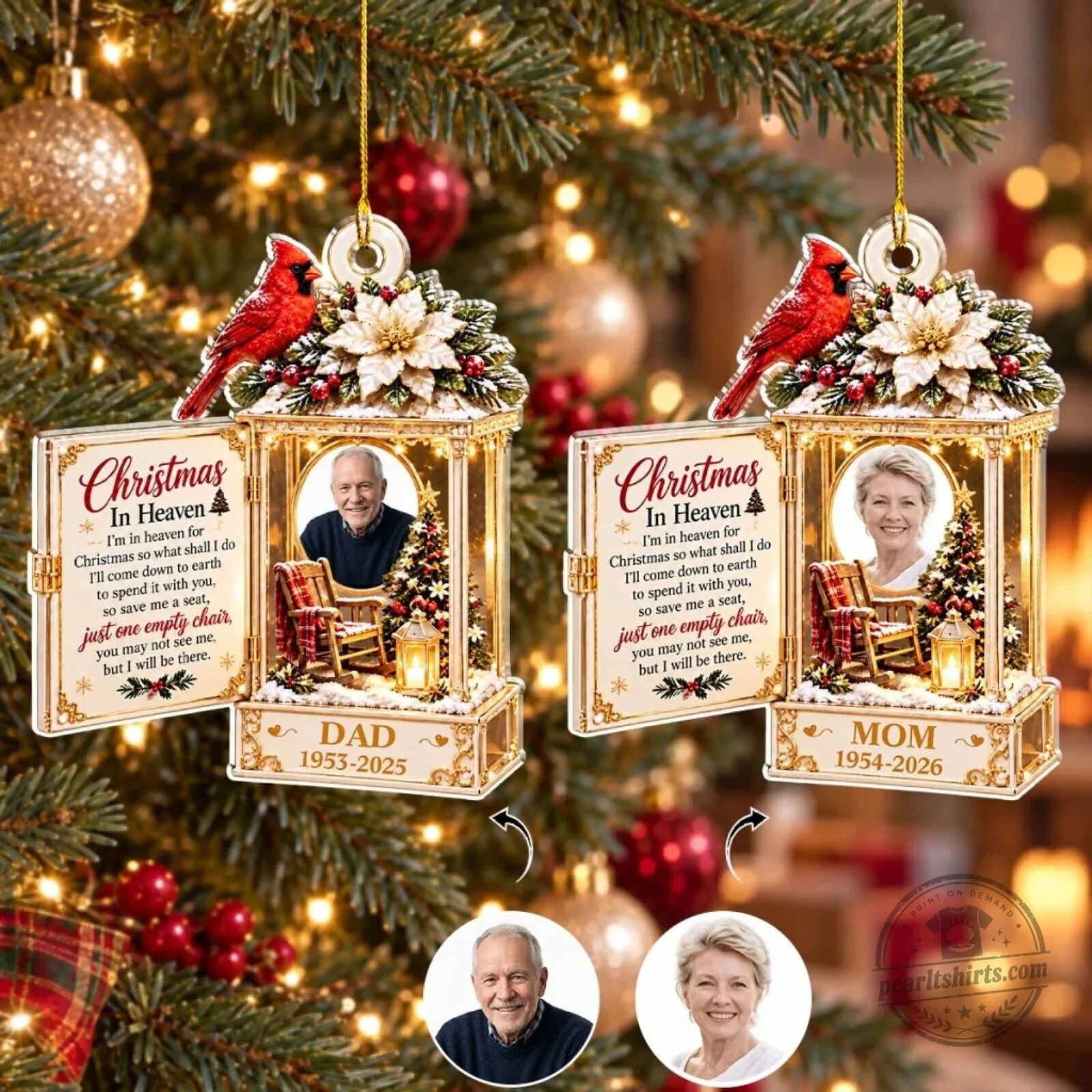 Personalized Christmas In Heaven Cardinal Memorial Photo Acrylic Ornament