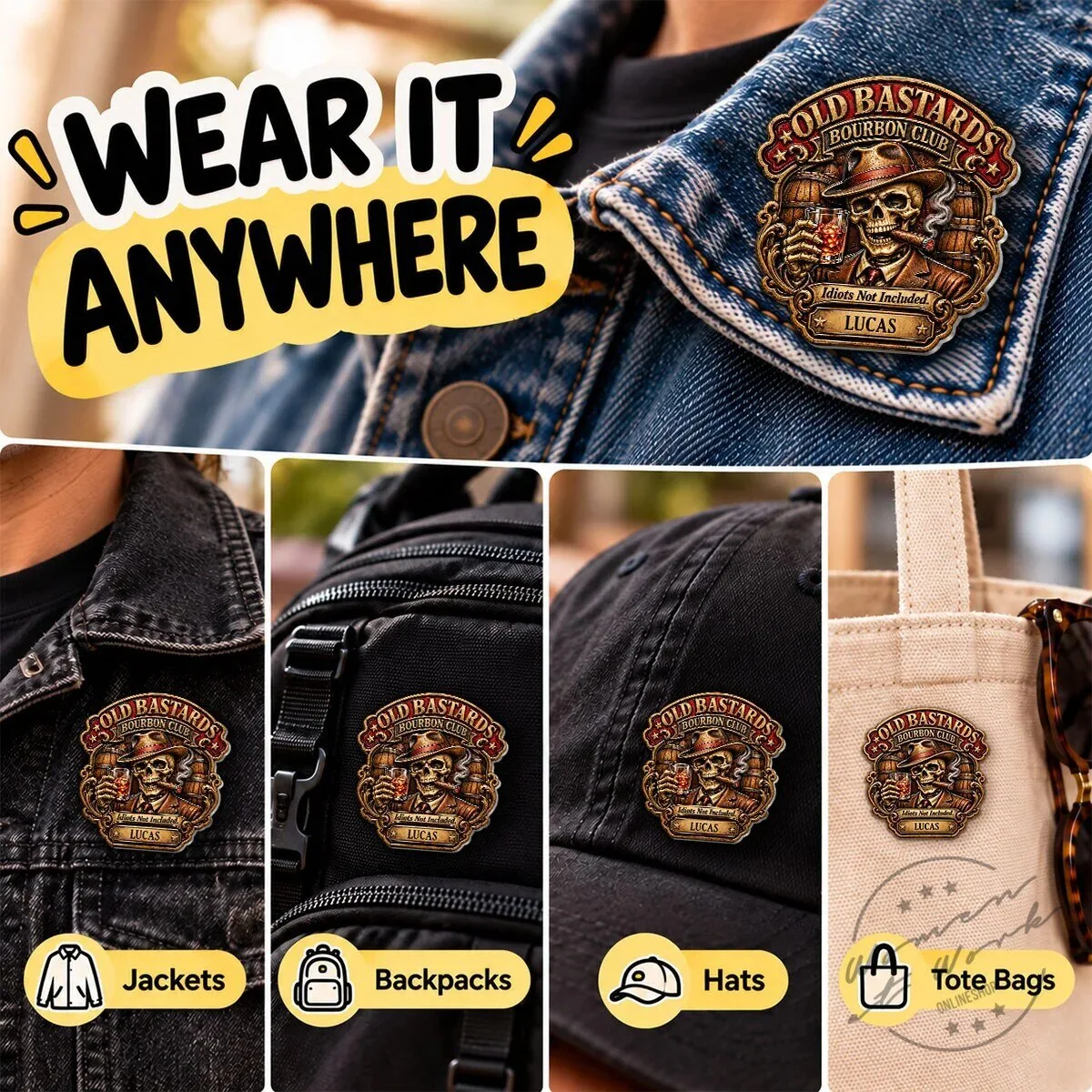 Old Bastards Bourbon Club Skeleton Drinking Whiskey Personalized Pin 18 Old Bastards Bourbon Club Skeleton Drinking Whiskey Personalized Pin