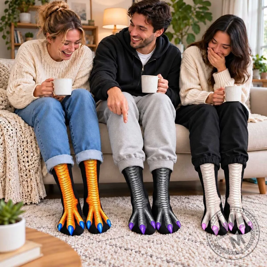 Funny Chicken Feet Crew Socks with Colorful Toenails for Friends and Family Funny Chicken Feet Crew Socks with Colorful Toenails for Friends and Family