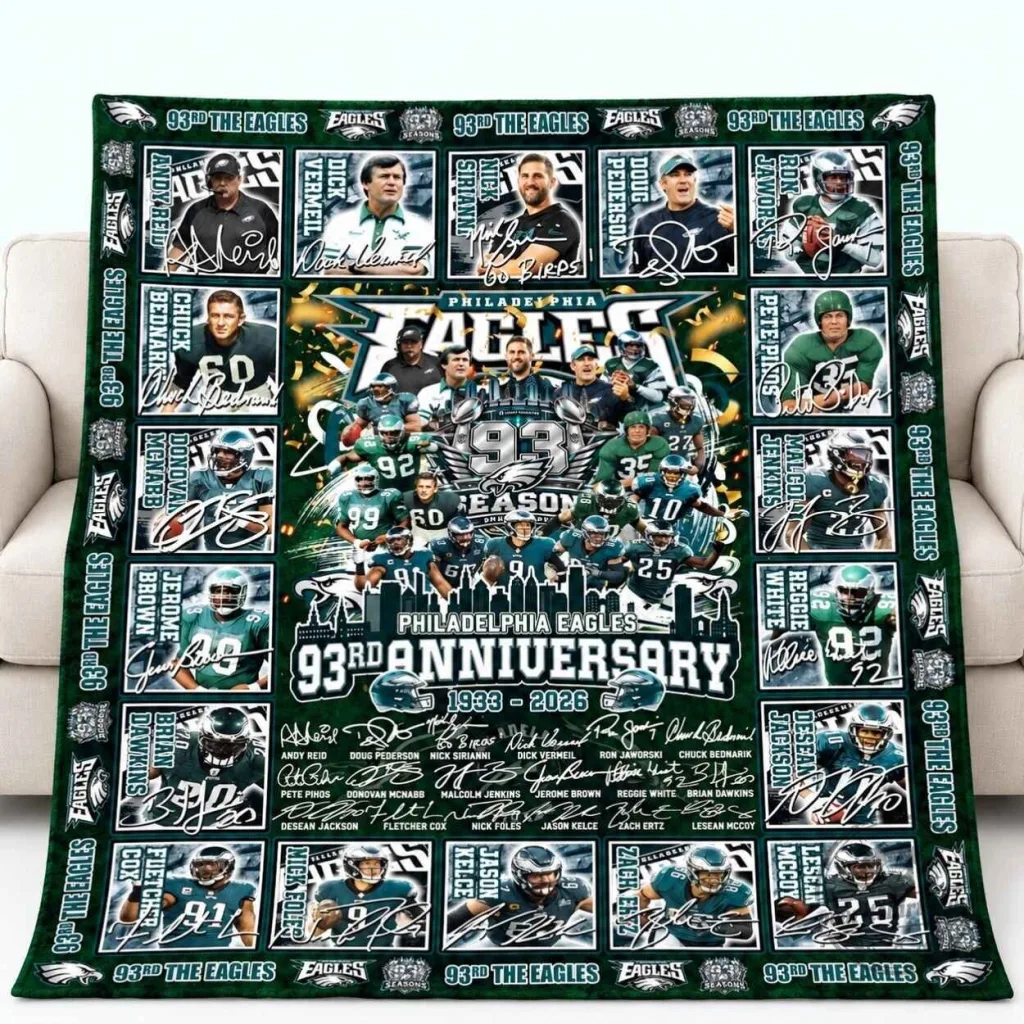 Philadelphia Eagles 93rd Anniversary Football Team Roster Blanket Philadelphia Eagles 93rd Anniversary Football Team Roster Blanket