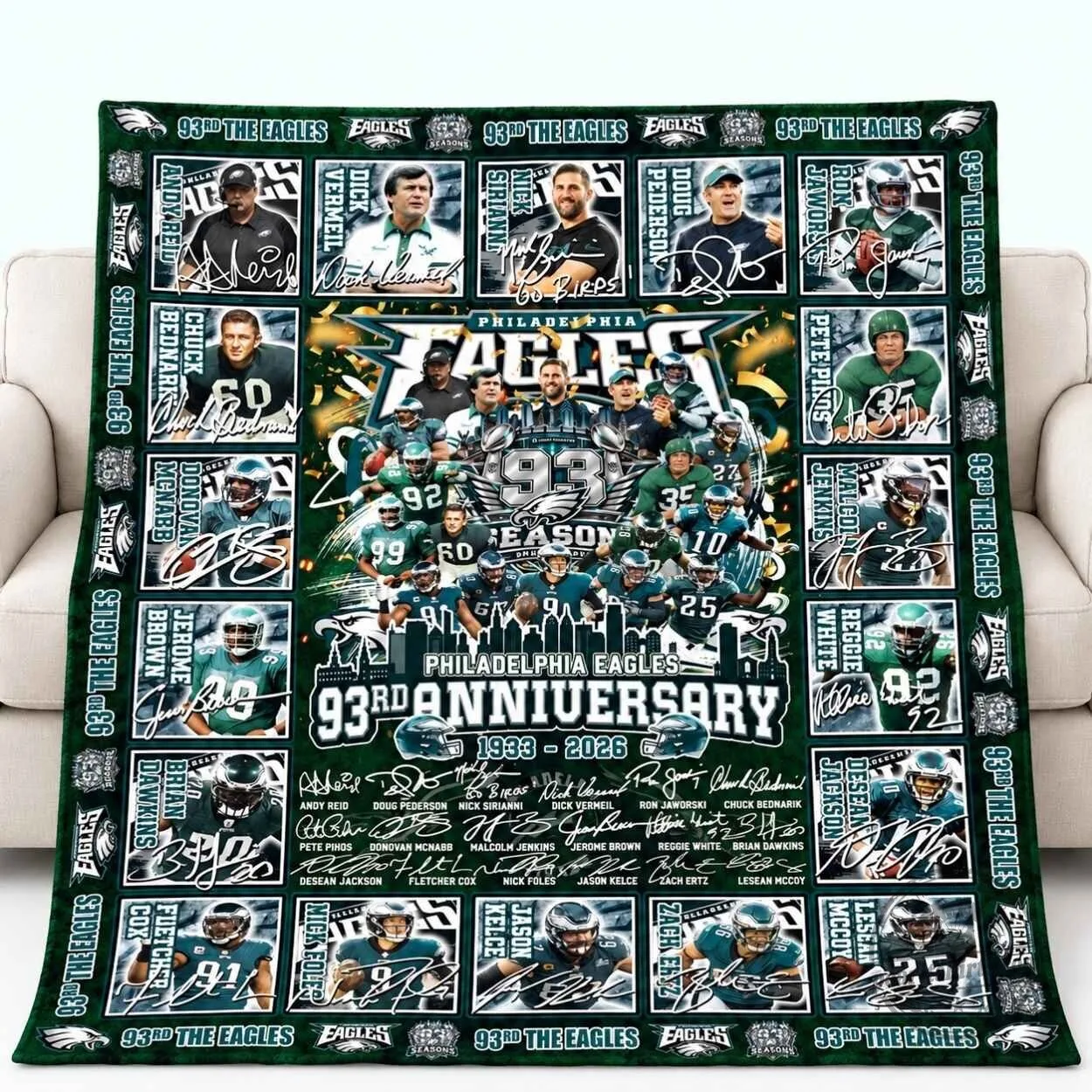 Philadelphia Eagles 93rd Anniversary Football Team Roster Blanket 4 Philadelphia Eagles 93rd Anniversary Football Team Roster Blanket